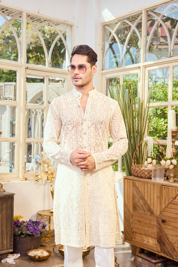 Ivory Pastel Embroidered Kurta Set