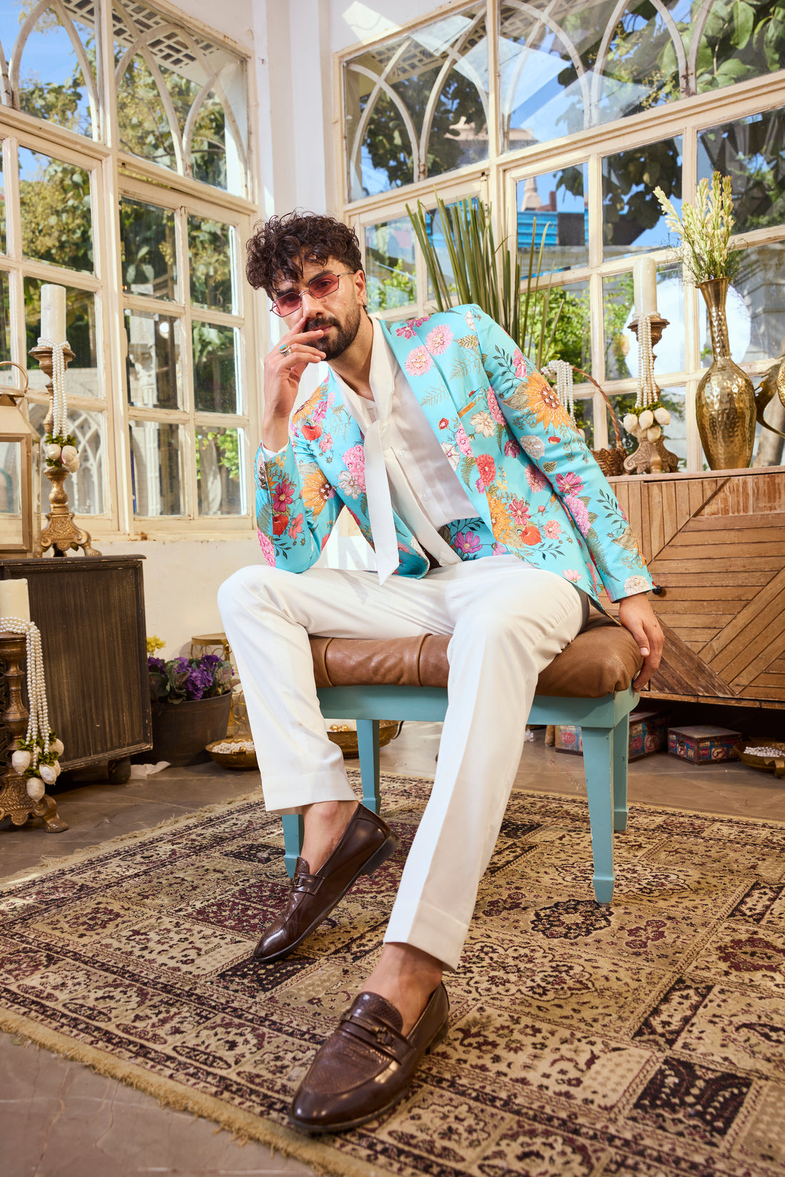 Blue Tropical Floral Suit