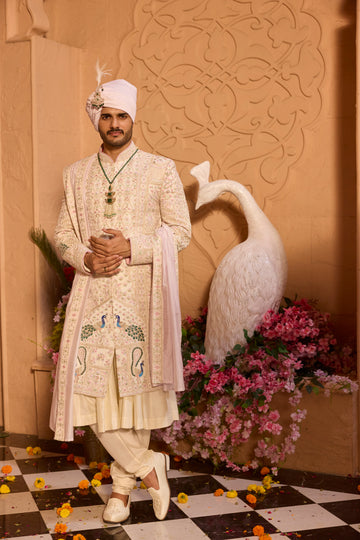 Ivory Pastel Embroidered Sherwani