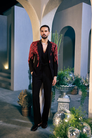 Black Red Designer Sequin Suit