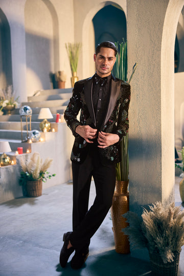 Black Floral Sequin Suit