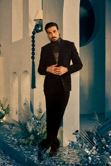 Black Textured Pattern Suit